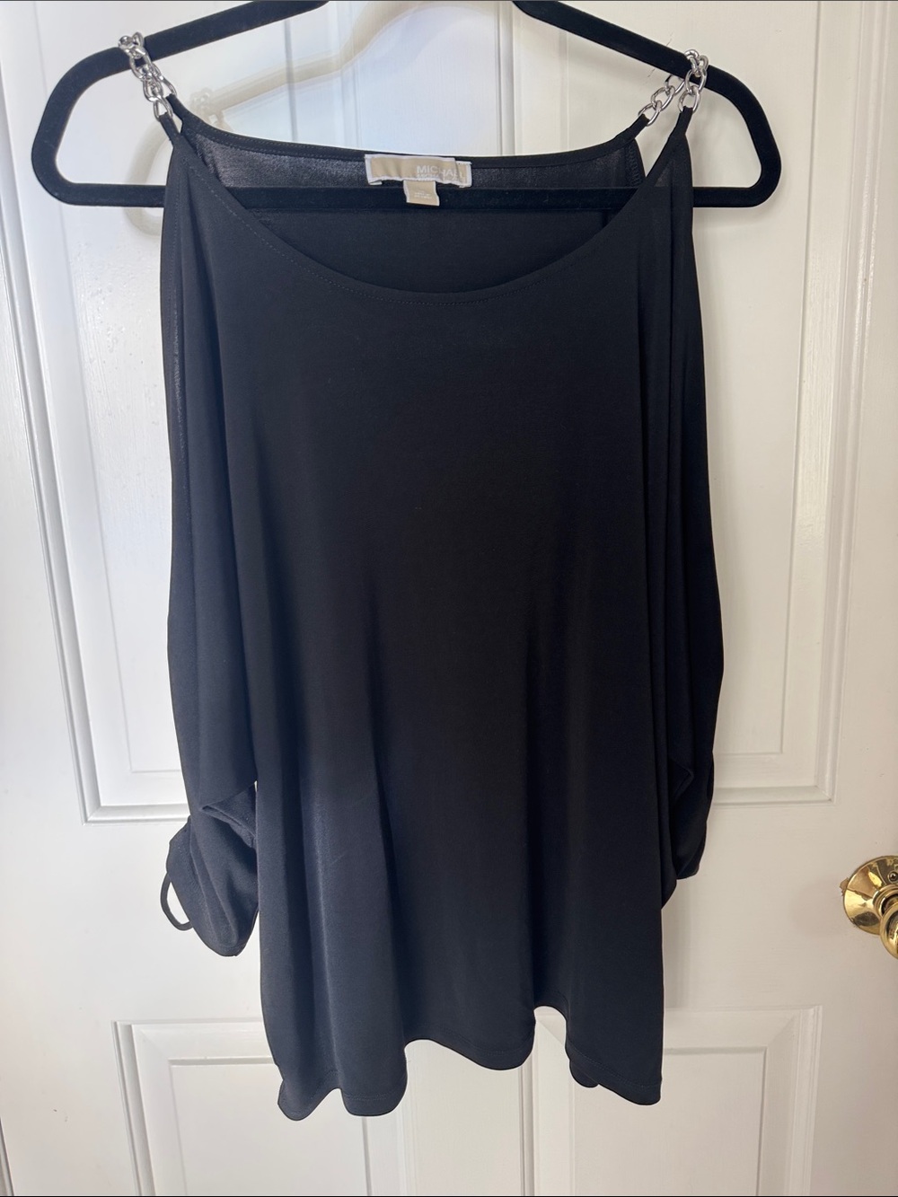 MICHAEL Michael Kors Black Cold-Shoulder Top with Chain Straps